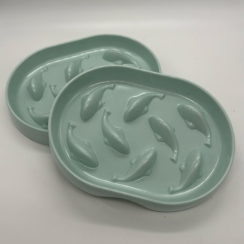 Anti-slip Fun Slow-feeding Plate Cat Bowl Pet Feeder Bowls Melamine Set of 2